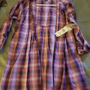 Long button down plaid shirt